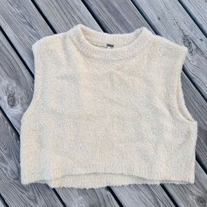 Free People Cream Sleeveless Fuzzy Sweater Vest